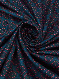 Dark Cerulean/Fiery Rose Pink/Black 100% Cotton Stylized Medallion Print Sateen Shirting 56W