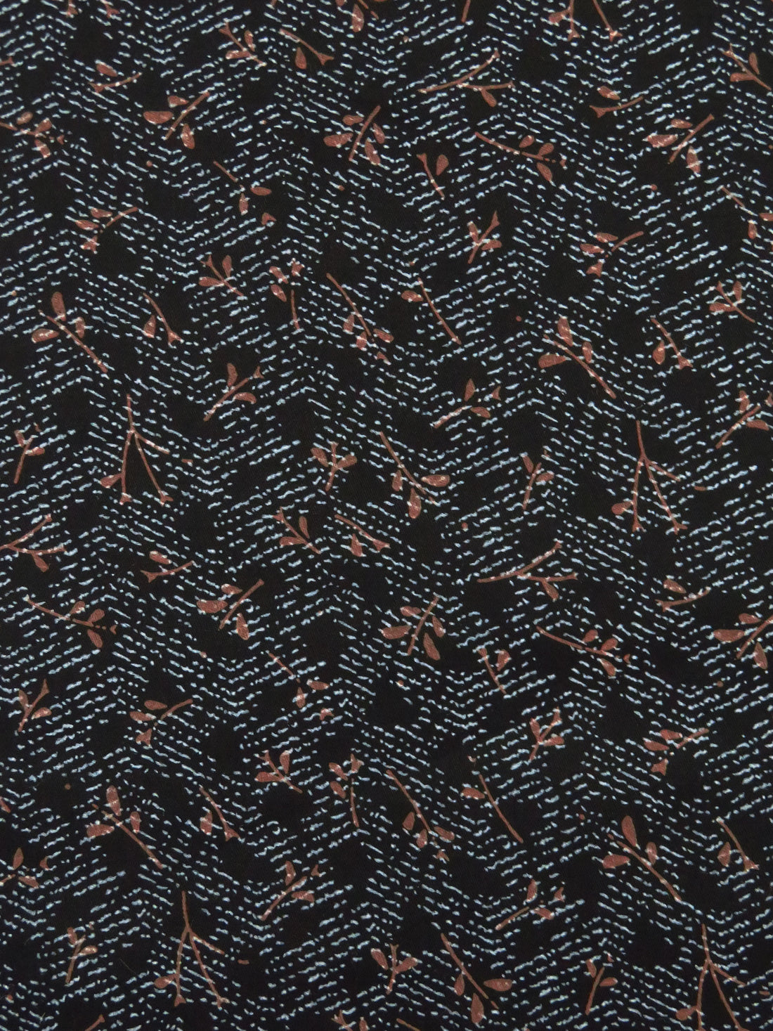 Black/Muted Coffee/Pewter Blue 100% Cotton Abstract Floral Branch Print Shirt Weight Woven 58W