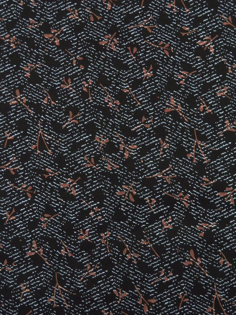 Black/Muted Coffee/Pewter Blue 100% Cotton Abstract Floral Branch Print Shirt Weight Woven 58W