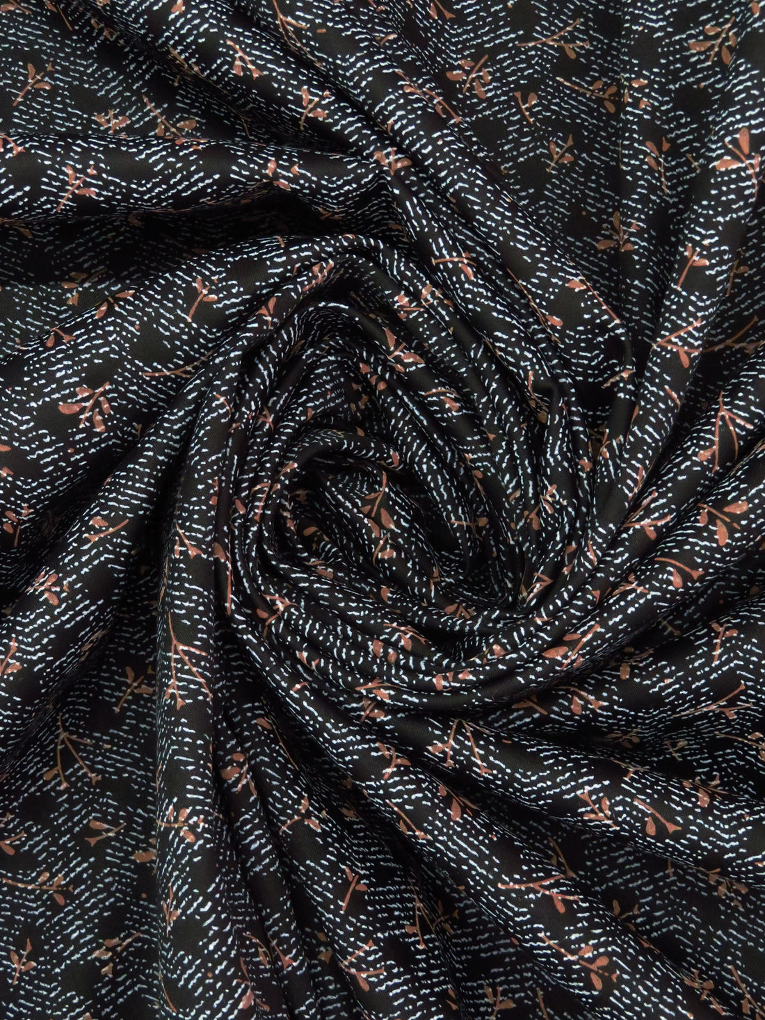Black/Muted Coffee/Pewter Blue 100% Cotton Abstract Floral Branch Print Shirt Weight Woven 58W