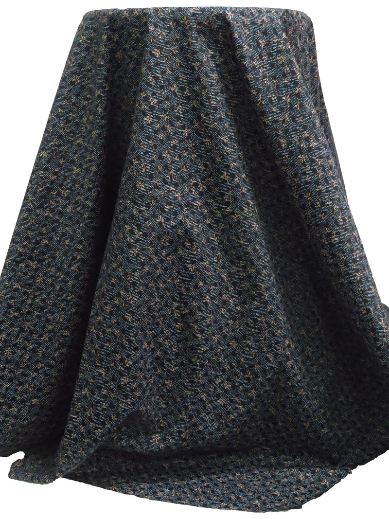Black/Muted Coffee/Pewter Blue 100% Cotton Abstract Floral Branch Print Shirt Weight Woven 58W