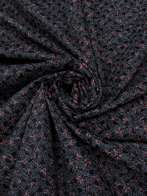 Black/Imperial Red/Cloud Gray 100% Cotton Abstract Floral Print Sateen Shirting 56W