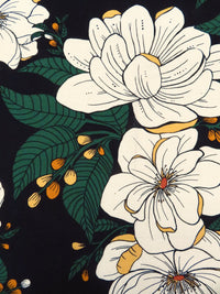 Ivory/Forest Green/Black/Multi Linen/Rayon Large Floral Print Shirt-Weight Woven 54W