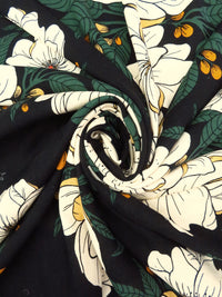 Ivory/Forest Green/Black/Multi Linen/Rayon Large Floral Print Shirt-Weight Woven 54W