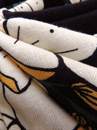 Ivory/Forest Green/Black/Multi Linen/Rayon Large Floral Print Shirt-Weight Woven 54W