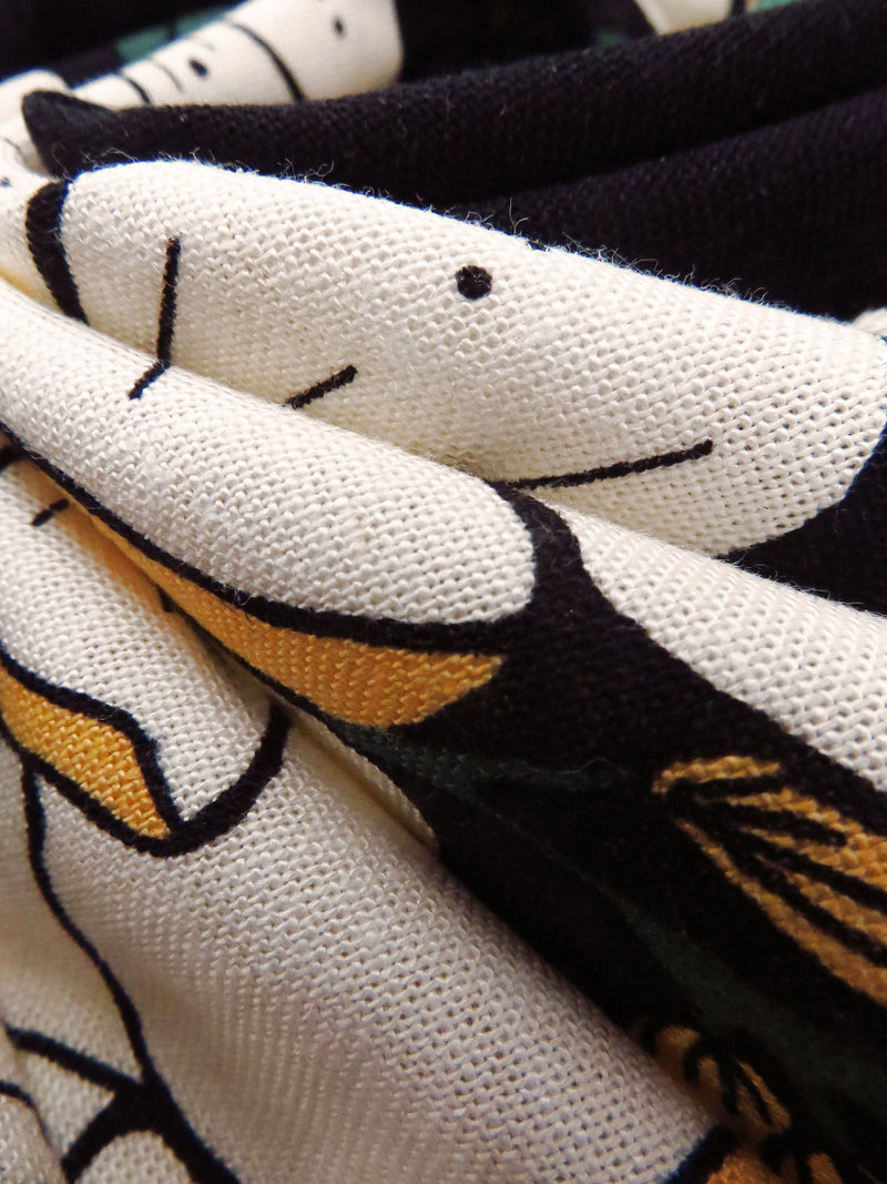 Ivory/Forest Green/Black/Multi Linen/Rayon Large Floral Print Shirt-Weight Woven 54W