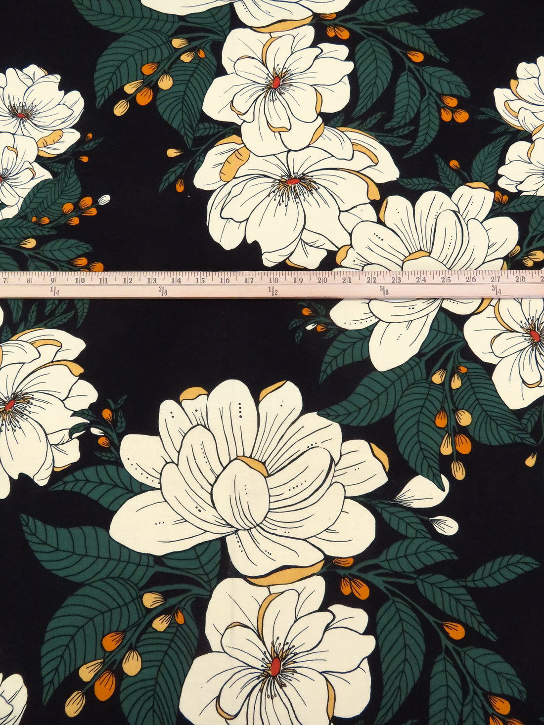 Ivory/Forest Green/Black/Multi Linen/Rayon Large Floral Print Shirt-Weight Woven 54W