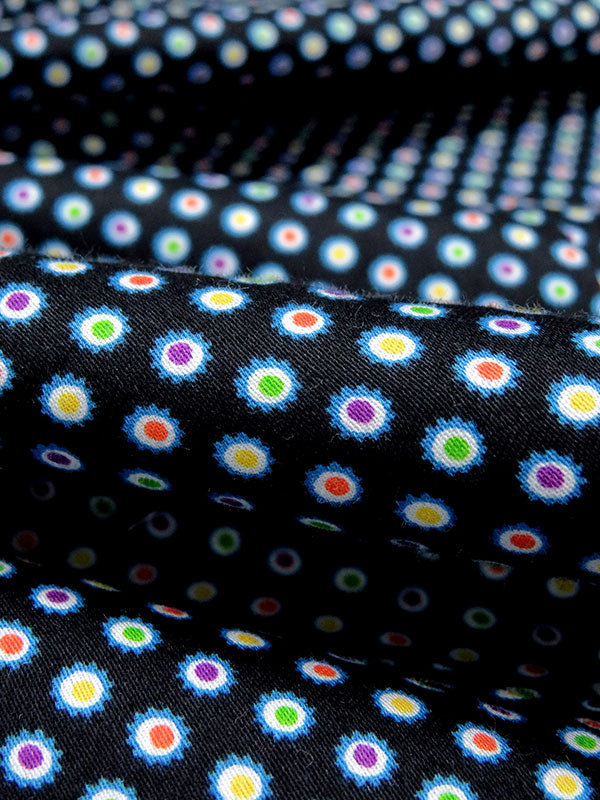 Black/Sky Blue/Lime/Multi 100% Cotton Abstract Dot Print Sateen Shirting 56W