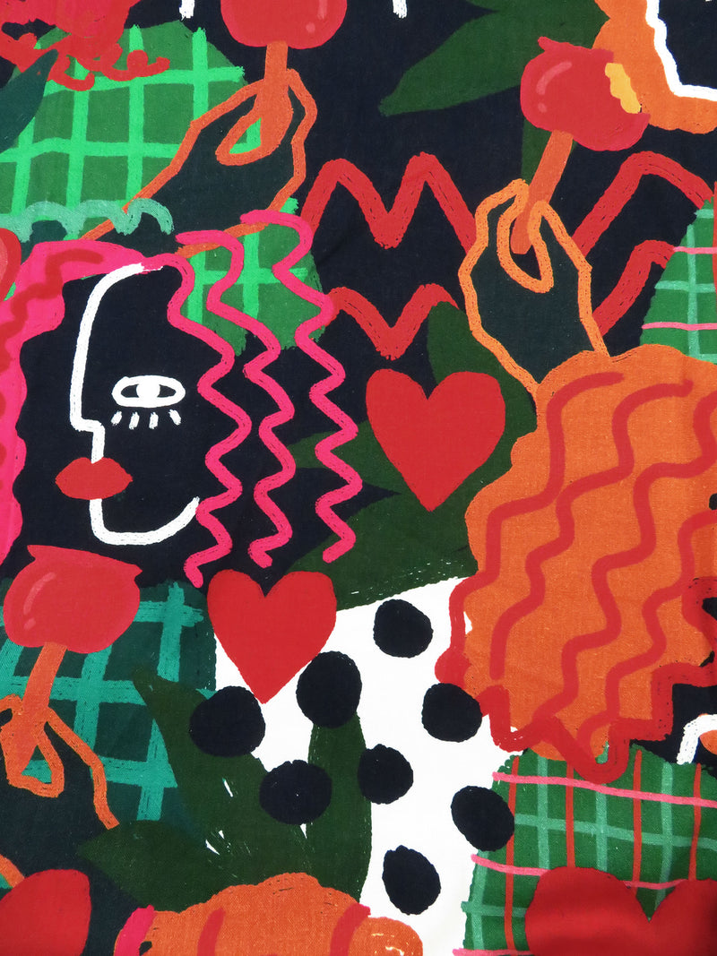 Forest Green/Imperial Red/Off-White/Multi Linen/Rayon Abstract Print Shirt Weight Woven 55W