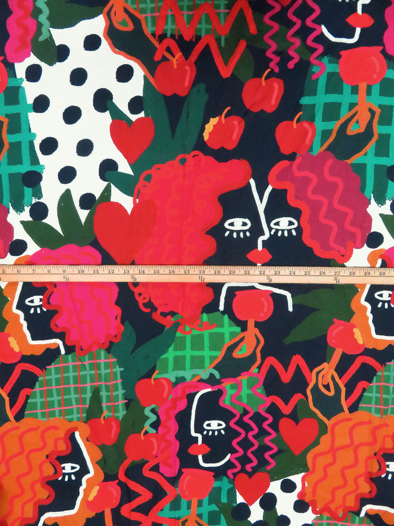 Forest Green/Imperial Red/Off-White/Multi Linen/Rayon Abstract Print Shirt Weight Woven 55W