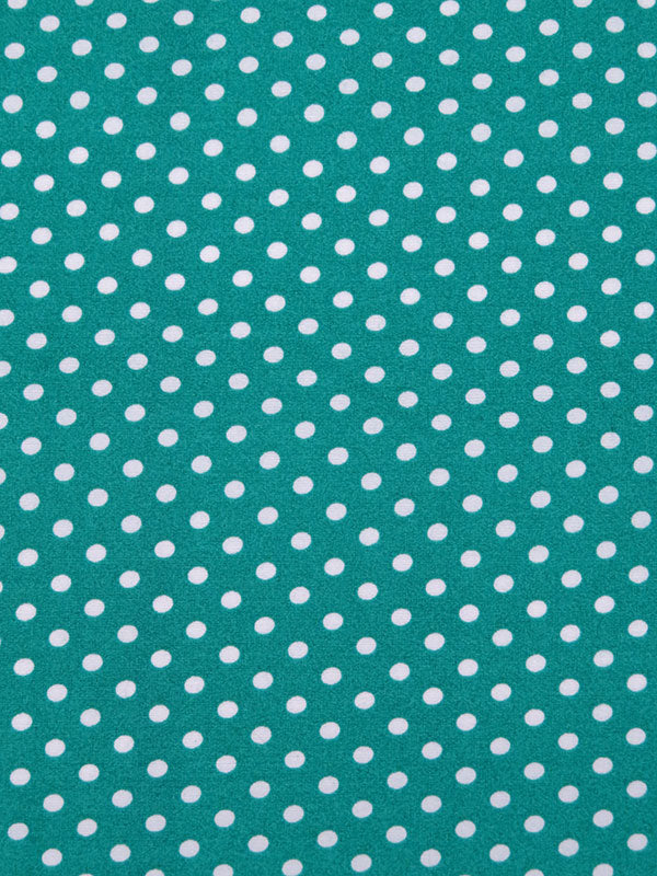 Teal Green/Off-White Cotton/Polyester Polka Dot Print Poplin 62W