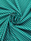 Teal Green/Off-White Cotton/Polyester Polka Dot Print Poplin 62W