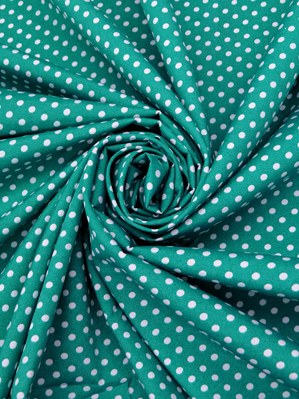 Teal Green/Off-White Cotton/Polyester Polka Dot Print Poplin 62W