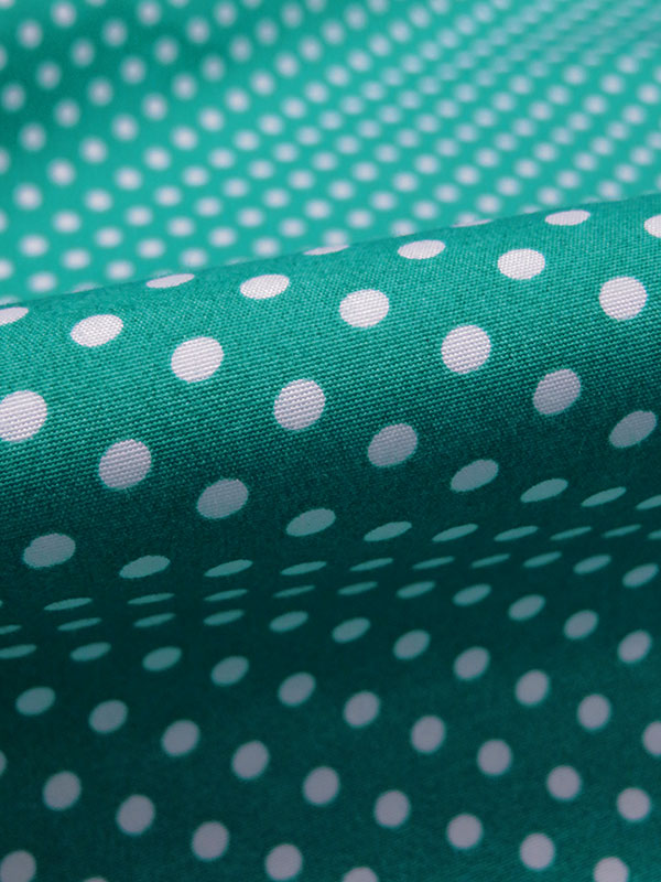 Teal Green/Off-White Cotton/Polyester Polka Dot Print Poplin 62W