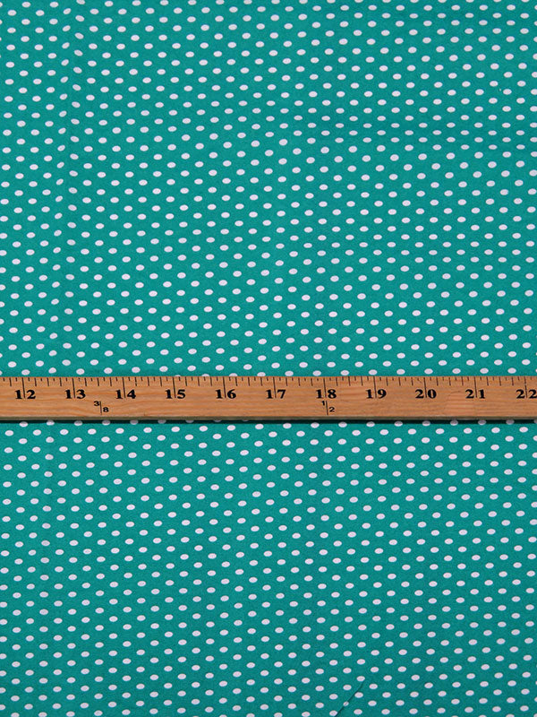 Teal Green/Off-White Cotton/Polyester Polka Dot Print Poplin 62W