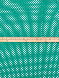 Teal Green/Off-White Cotton/Polyester Polka Dot Print Poplin 62W