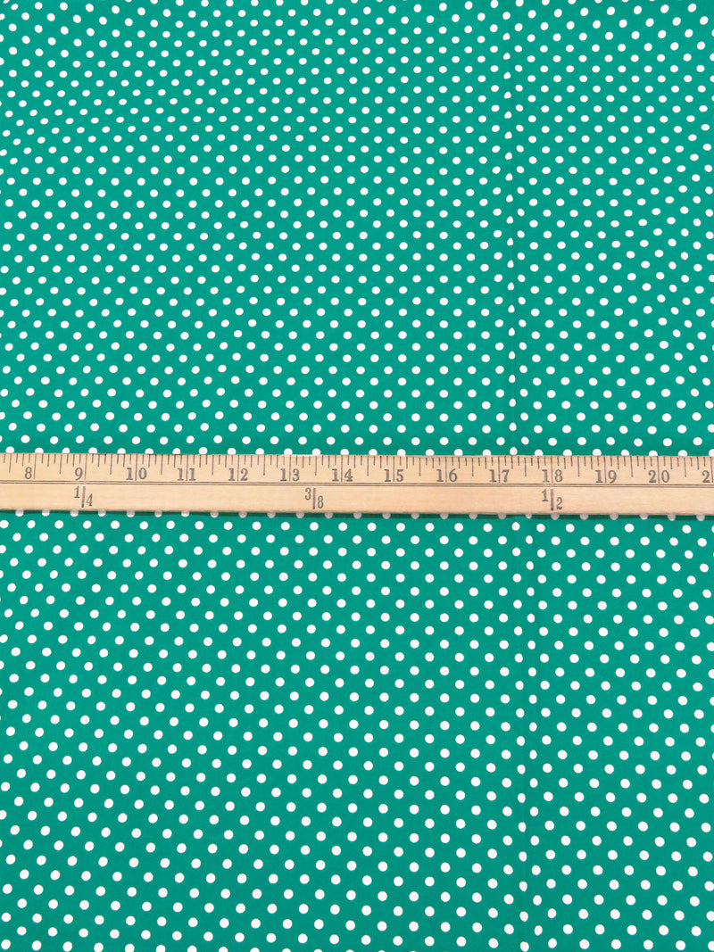 Teal Green/Off-White Cotton/Polyester Polka Dot Print Poplin 62W