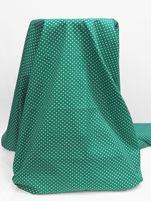 Teal Green/Off-White Cotton/Polyester Polka Dot Print Poplin 62W