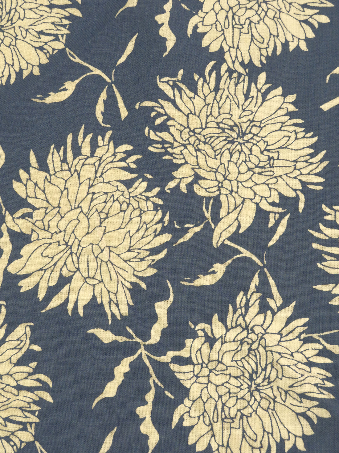 Independence Blue/Custard Cream 100% Linen Contour Floral Print Shirting 56W