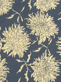 Independence Blue/Custard Cream 100% Linen Contour Floral Print Shirting 56W