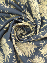 Independence Blue/Custard Cream 100% Linen Contour Floral Print Shirting 56W