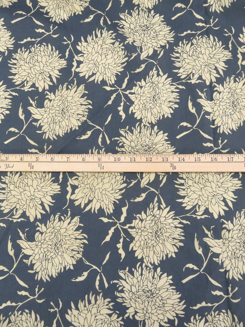 Independence Blue/Custard Cream 100% Linen Contour Floral Print Shirting 56W