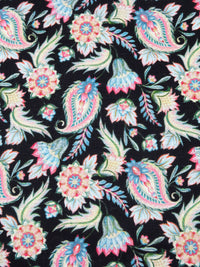 Black/Medium Persian Blue/Cream/Multi 100% Linen Stylized Paisley Floral Print Shirting 58W