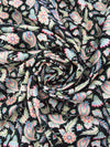 Black/Medium Persian Blue/Cream/Multi 100% Linen Stylized Paisley Floral Print Shirting 58W