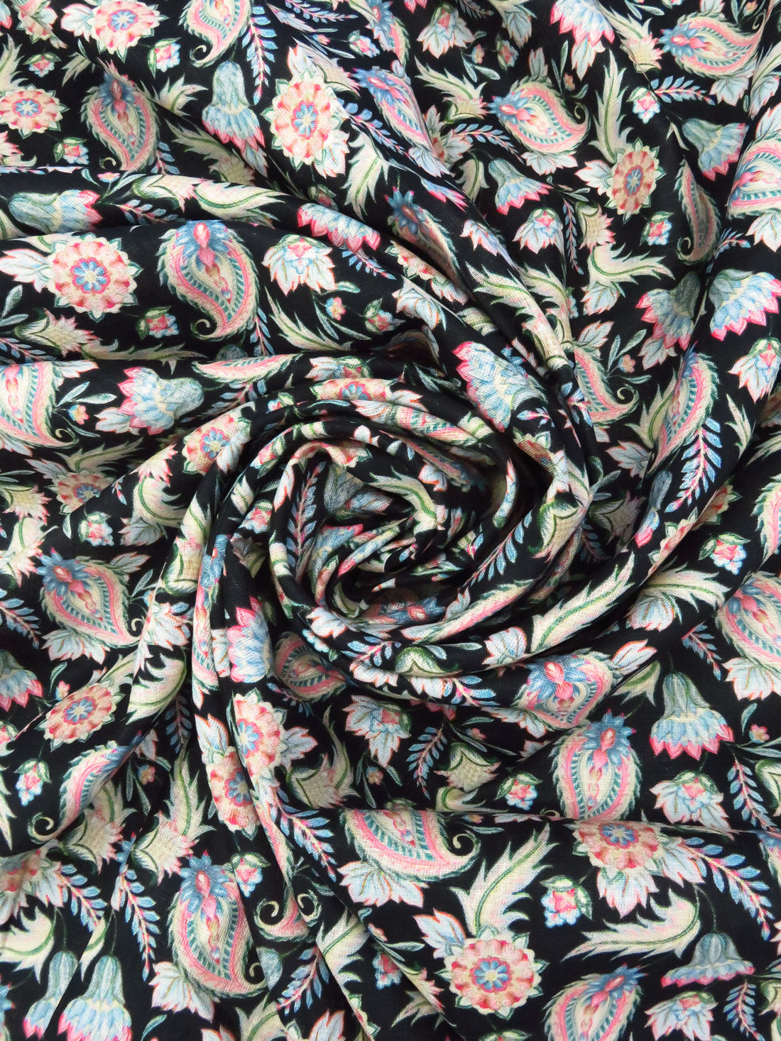 Black/Medium Persian Blue/Cream/Multi 100% Linen Stylized Paisley Floral Print Shirting 58W