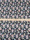 Black/Medium Persian Blue/Cream/Multi 100% Linen Stylized Paisley Floral Print Shirting 58W