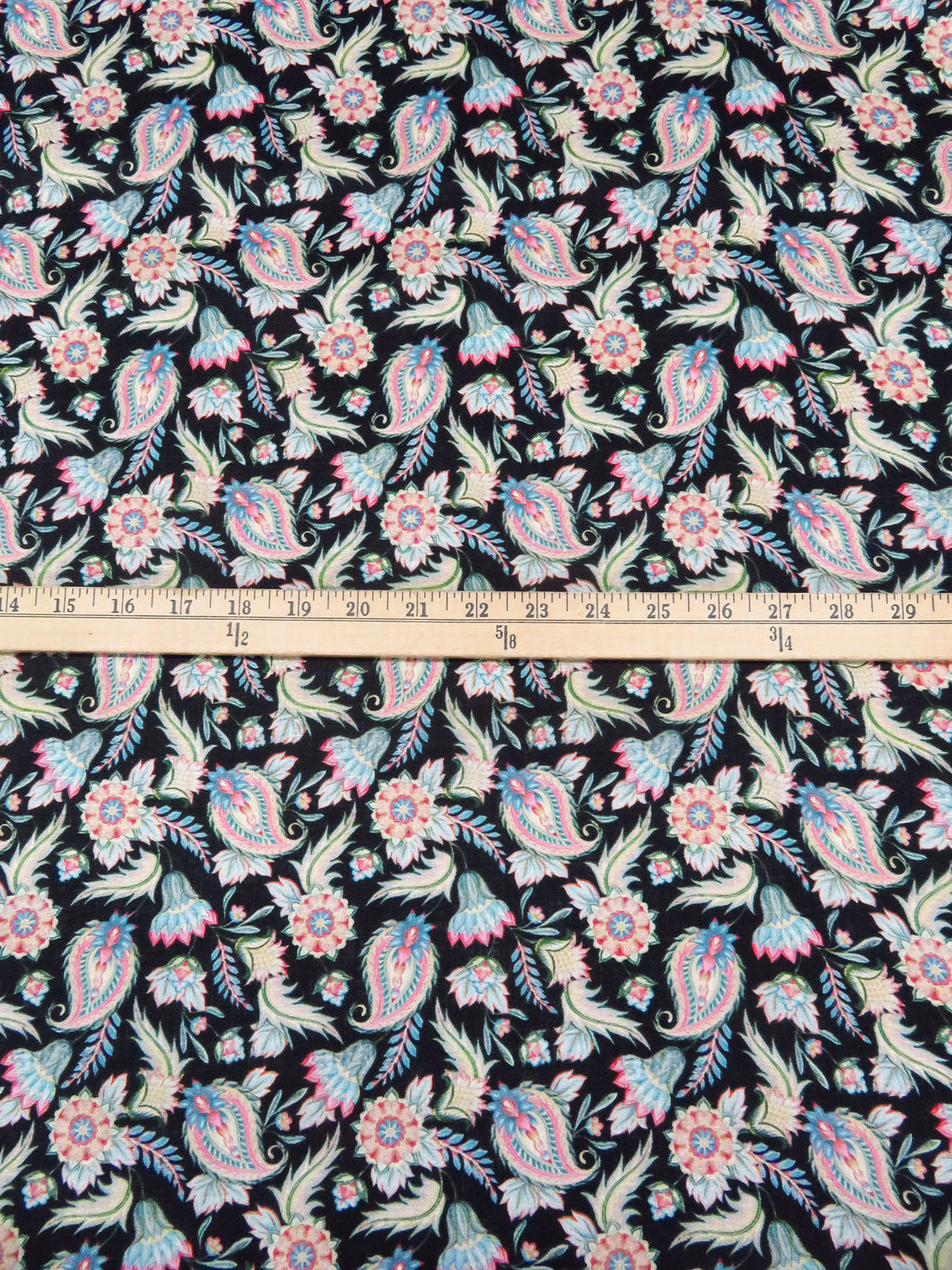 Black/Medium Persian Blue/Cream/Multi 100% Linen Stylized Paisley Floral Print Shirting 58W