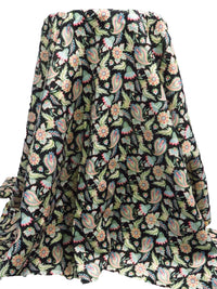 Black/Medium Persian Blue/Cream/Multi 100% Linen Stylized Paisley Floral Print Shirting 58W