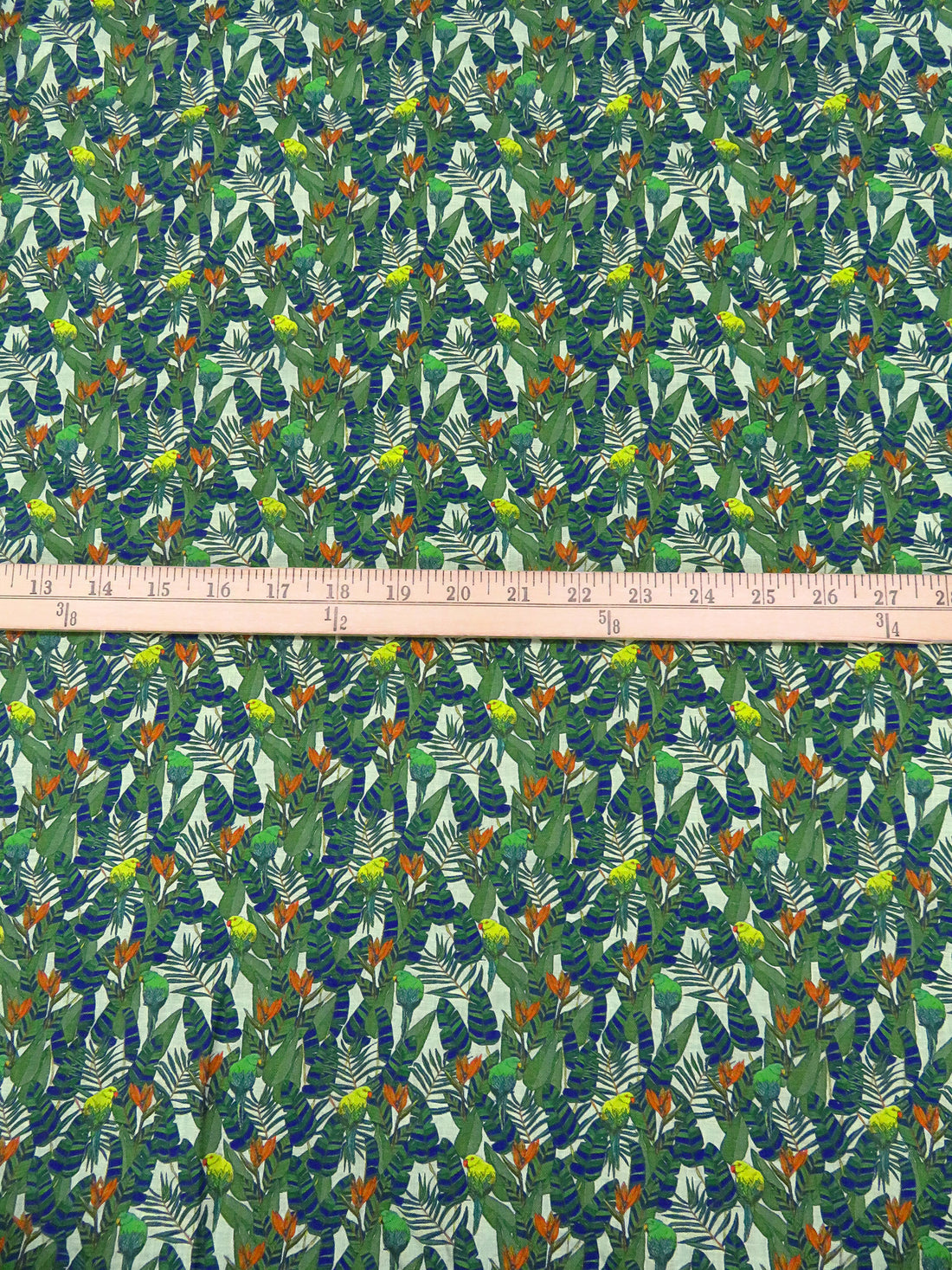 Fern Green/Dark Imperial Blue/Dark Lemon Lime/Multi 100% Linen Tropical Floral & Birds Print Shirting 58W
