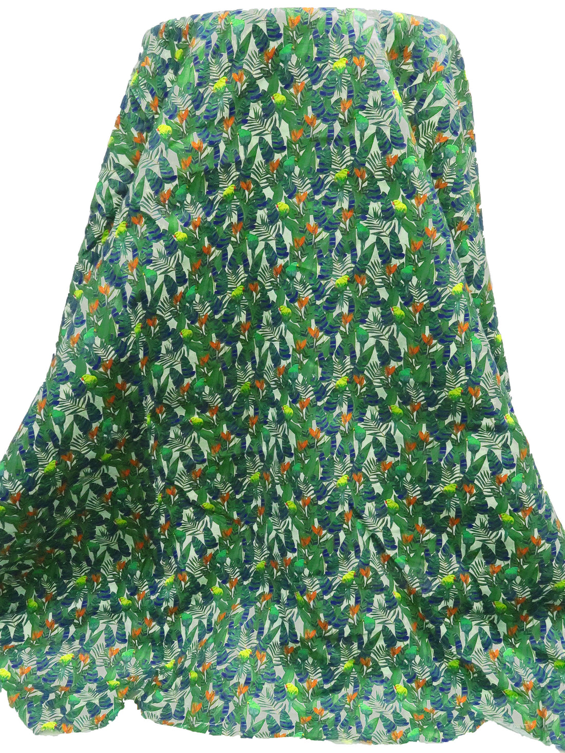 Fern Green/Dark Imperial Blue/Dark Lemon Lime/Multi 100% Linen Tropical Floral & Birds Print Shirting 58W