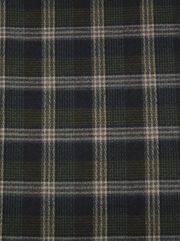 Muted Black/Rifle Green/Desert Sand/Gray Viscose/Wool Plaid Crepe Suiting - Made In USA - 57W