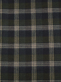 Muted Black/Rifle Green/Desert Sand/Gray Viscose/Wool Plaid Crepe Suiting - Made In USA - 57W