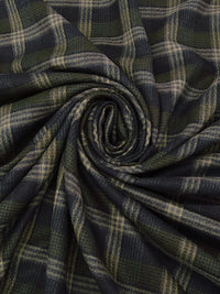 Muted Black/Rifle Green/Desert Sand/Gray Viscose/Wool Plaid Crepe Suiting - Made In USA - 57W