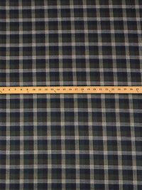 Muted Black/Rifle Green/Desert Sand/Gray Viscose/Wool Plaid Crepe Suiting - Made In USA - 57W