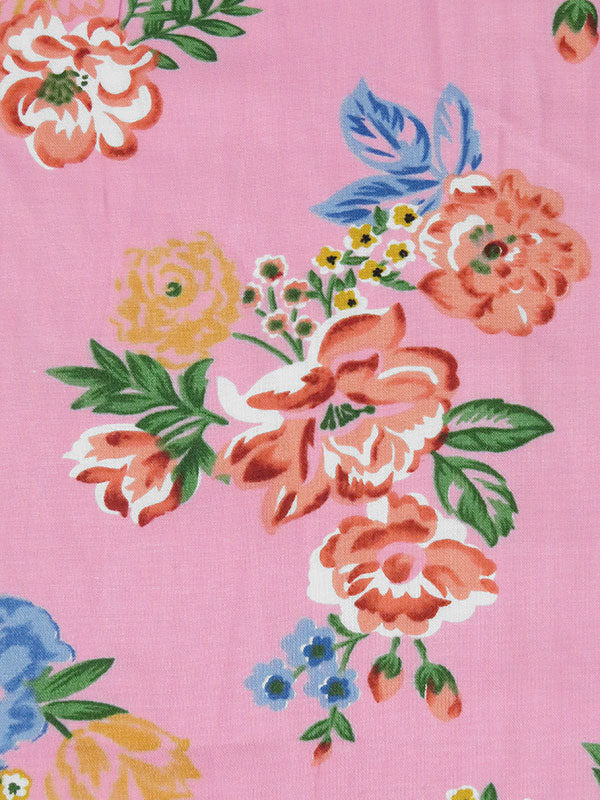 Bubblegum Pink/Salmon Pink/Clover Green/Multi 100% Rayon Floral Print Challis 54W