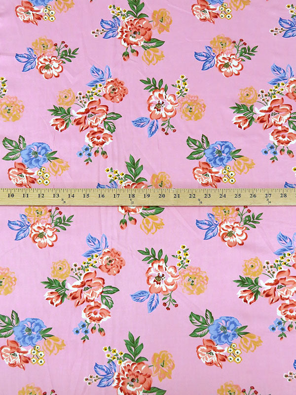 Bubblegum Pink/Salmon Pink/Clover Green/Multi 100% Rayon Floral Print Challis 54W