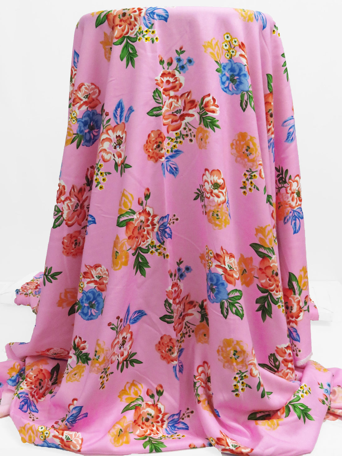 Bubblegum Pink/Salmon Pink/Clover Green/Multi 100% Rayon Floral Print Challis 54W