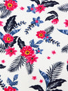 White/Medium Candy Apple Red/Midnight Navy 100% Rayon Tropical Floral Print Challis 54W