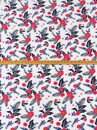 White/Medium Candy Apple Red/Midnight Navy 100% Rayon Tropical Floral Print Challis 54W