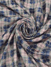 Silvery Pink/Dark Cerulean/Cream 100% Rayon Rugged Plaid Challis 54W