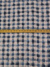 Silvery Pink/Dark Cerulean/Cream 100% Rayon Rugged Plaid Challis 54W