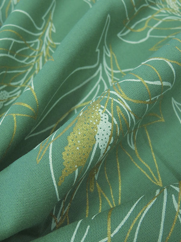 Spearmint/Gold/Off-White 100% Rayon Dual Contour Floral Foil Print Challis 52W