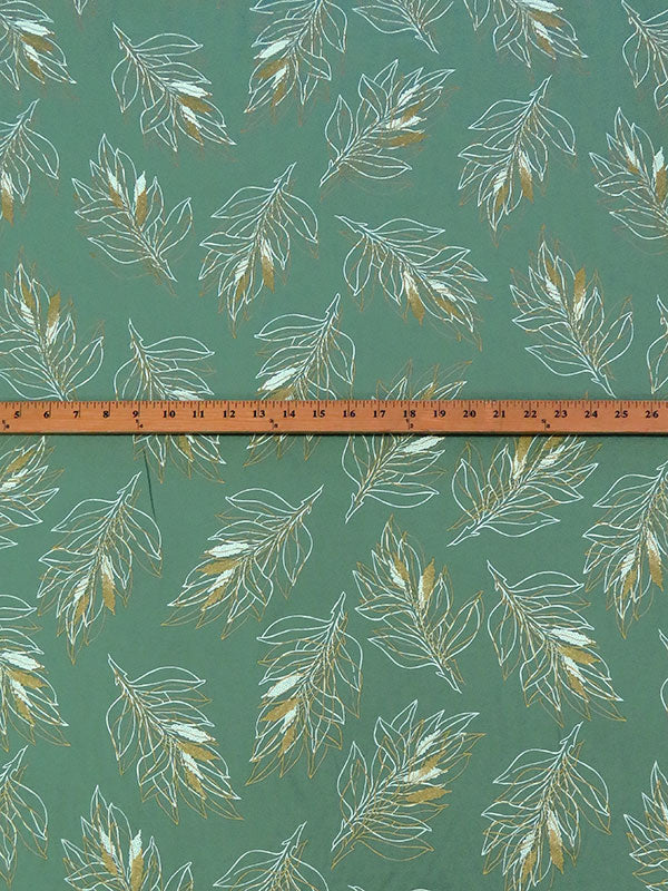 Spearmint/Gold/Off-White 100% Rayon Dual Contour Floral Foil Print Challis 52W