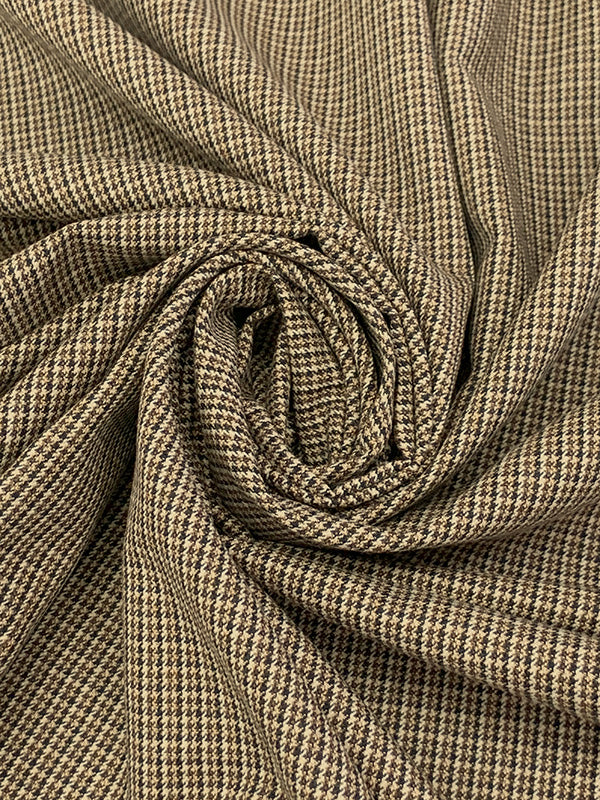 Cream/Brown/Navy/Eggshell/Black Wool/Cotton Micro Houndstooth Suiting 62W