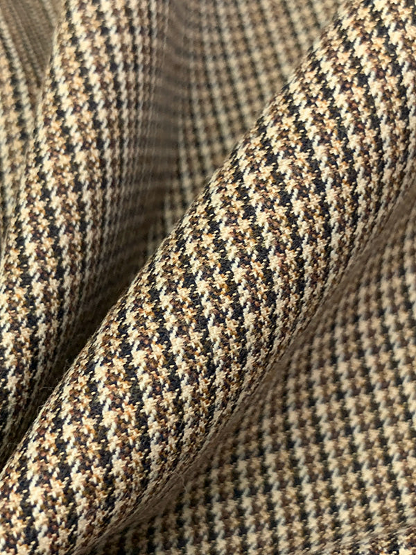 Cream/Brown/Navy/Eggshell/Black Wool/Cotton Micro Houndstooth Suiting 62W