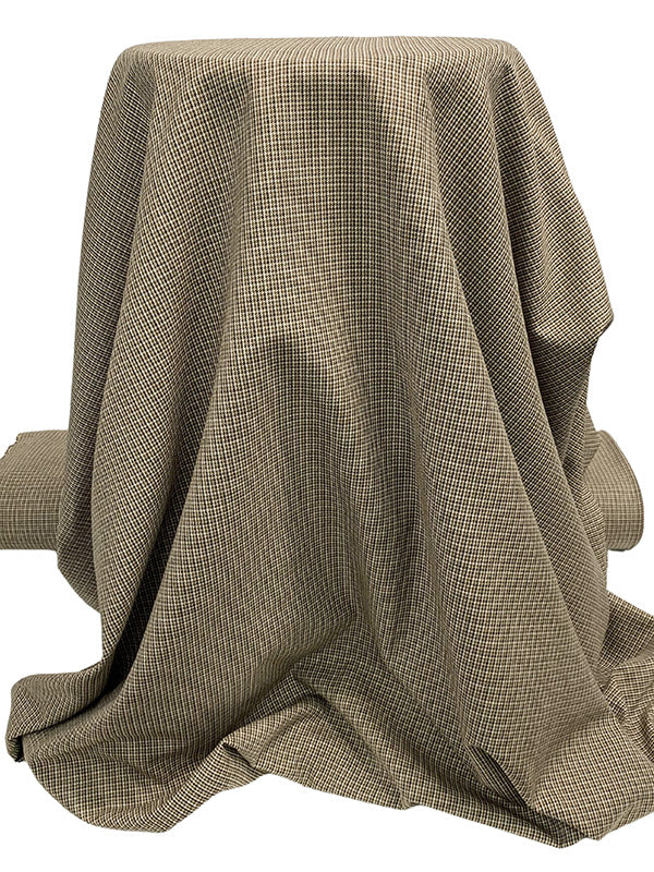 Cream/Brown/Navy/Eggshell/Black Wool/Cotton Micro Houndstooth Suiting 62W